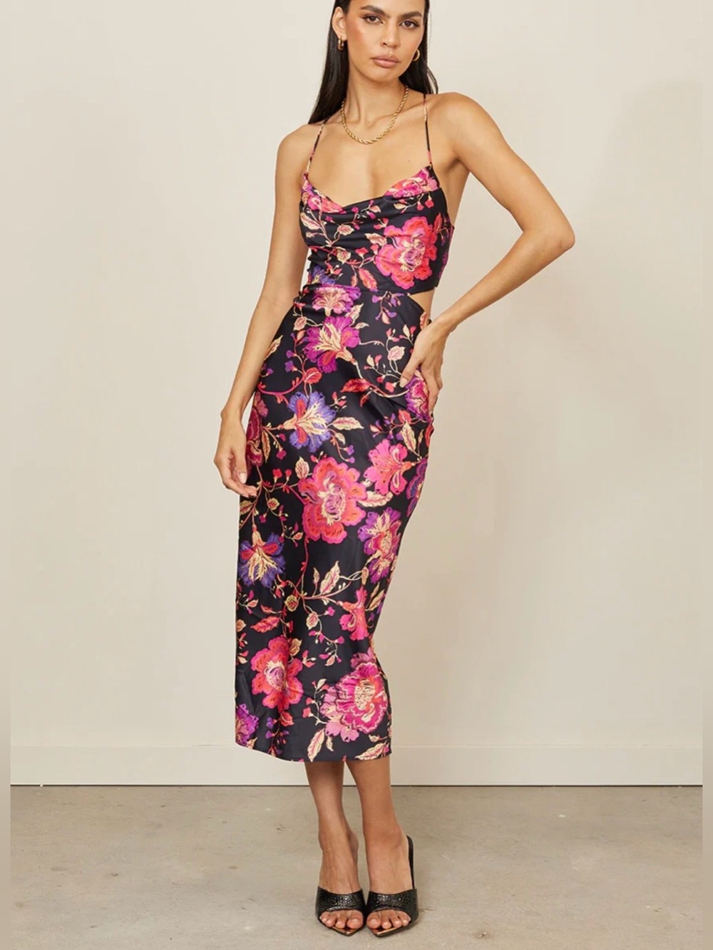 Runaway the label pink zeida floral cutout slip dress